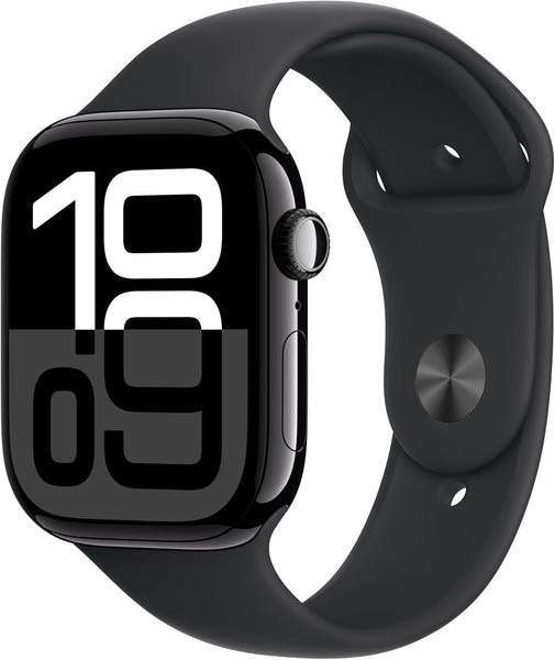 Apple Watch Series 10 [GPS 42mm case] Smartwatch with Jet Black Aluminium Case with Black Sport Band - S/M. Fitness Tracker, ECG App, Always-On Retina Display, Water Resistant - MWWF3LW
