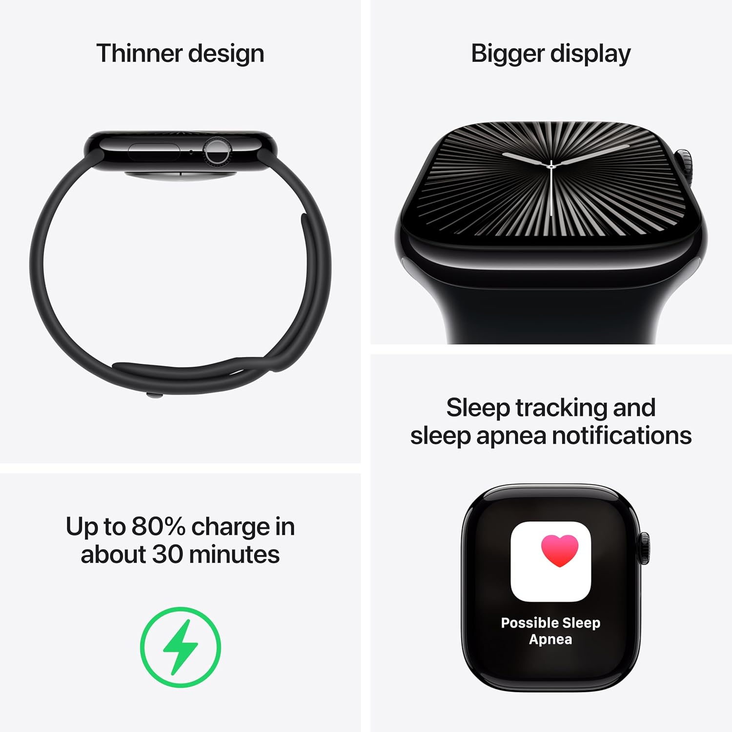 Apple Watch Series 10 [GPS 46mm case] Smartwatch with Jet Black Aluminium Case with Black Sport Band - S/M. Fitness Tracker, ECG App, Always-On Retina Display, Water Resistant - MWWP3LW