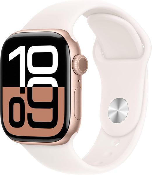 Apple Watch Series 10 [GPS 42mm case] Smartwatch with Rose Gold Aluminium Case with Light Blush Sport Band - S/M. Fitness Tracker, ECG App, Always-On Retina Display, Water Resistant - MWWJ3LW