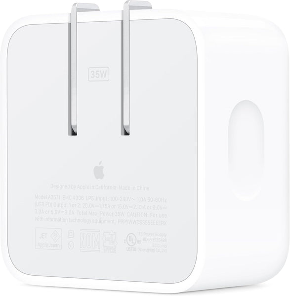 Apple 35W Dual USB-C Port Compact Power Adapter: Fast and Convenient Charging, Type C Wall Charger - MNWM3AM