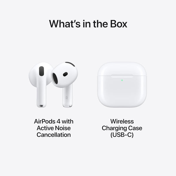 Apple AirPods 4 Wireless Earbuds, Bluetooth Headphones, Personalized Spatial Audio, Sweat and Water Resistant, USB-C Charging Case, H2 Chip, Up to 30 Hours of Battery Life, Effortless Setup for iPhone - MXP63LL